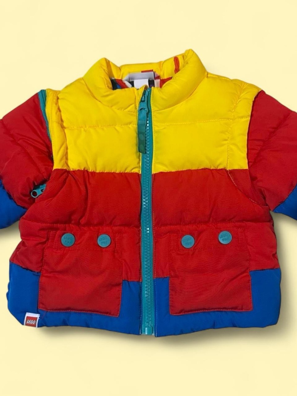 Lego Colorblock Puffer Jacket in Yellow, Red & Blue